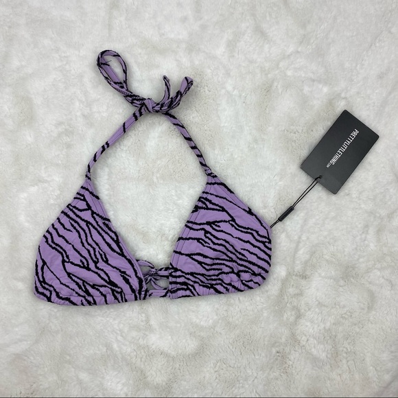 NWT Pretty Little Thing Lilac Zebra Mini Triangle Bikini Top - Picture 6 of 12